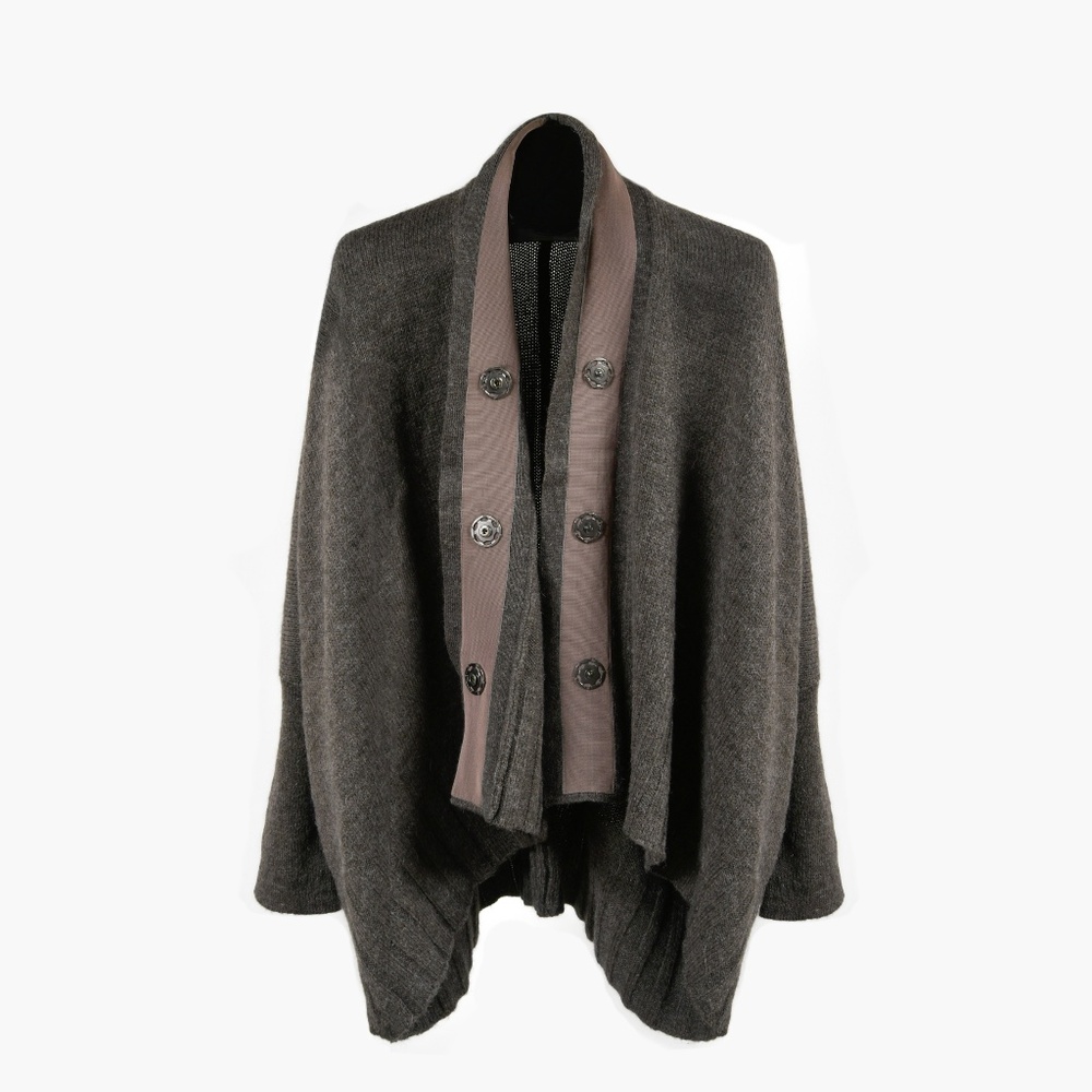 MARELLA Alpaca Wool Blend Box-Cut Coat Jacket Cardigan Snap Closure